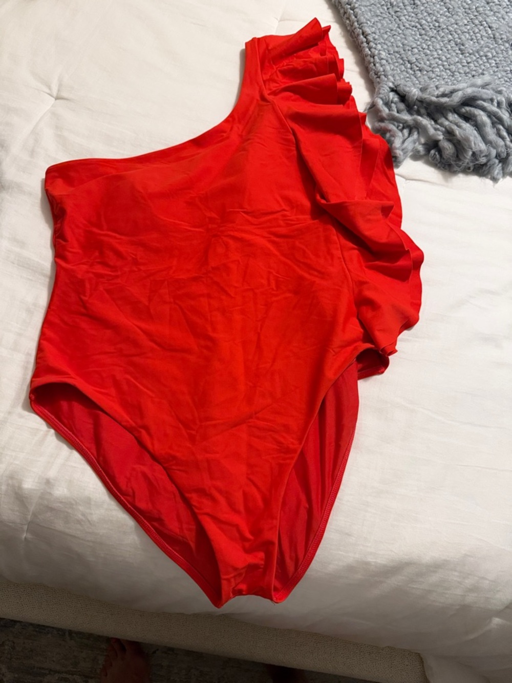 ANTONIO MELANI Red One-Shoulder Ruffle One-Piece Swimsuit